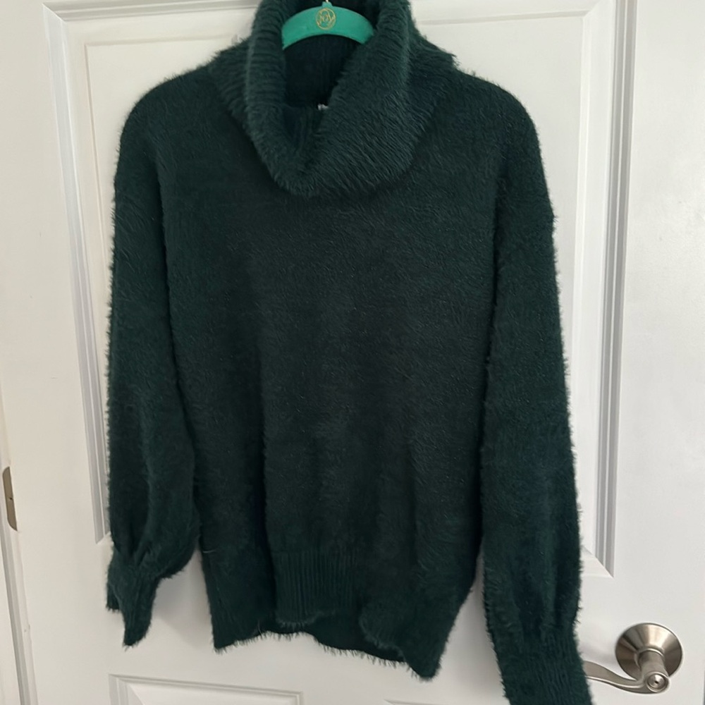 Long sleeved Green sweater with shimmers cowl neck